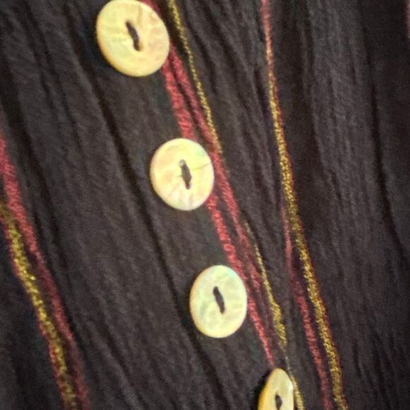 Elan navy pinstriped strapless gauze peasant maxi dress size S resort wear - Picture 6 of 7